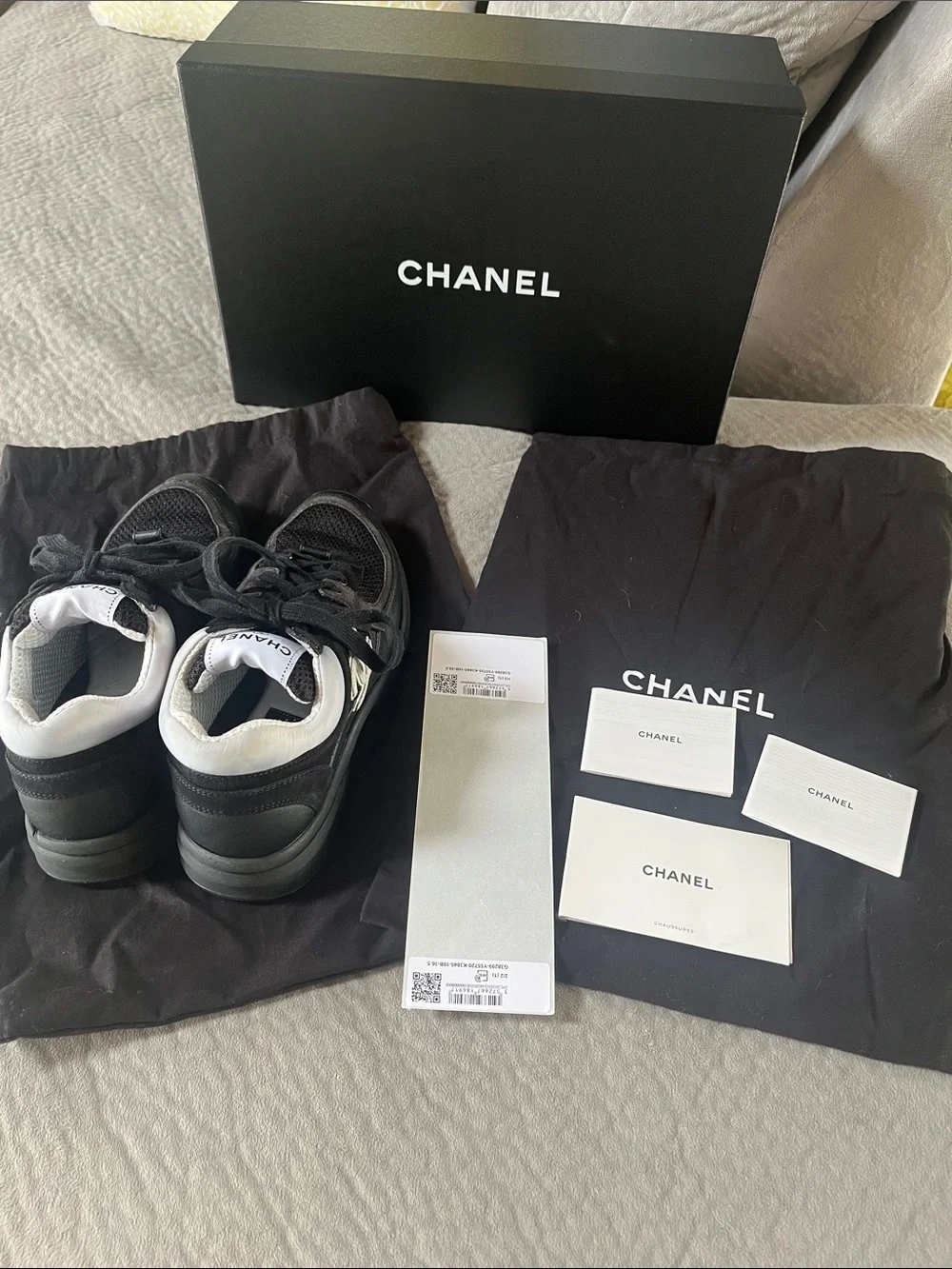 CHANEL Black Mesh and Leather Men's Sneakers